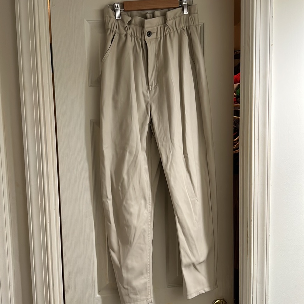 Cream faux leather pants